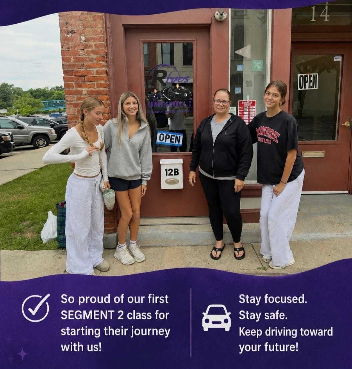 RLoves Driving Academy Segment 2 class with instructor and students outside the school in Monroe, Michigan